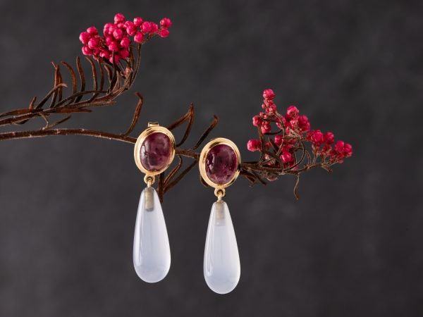 Pendientes de Calcedonia y Turmalina Jacaranda Borealys