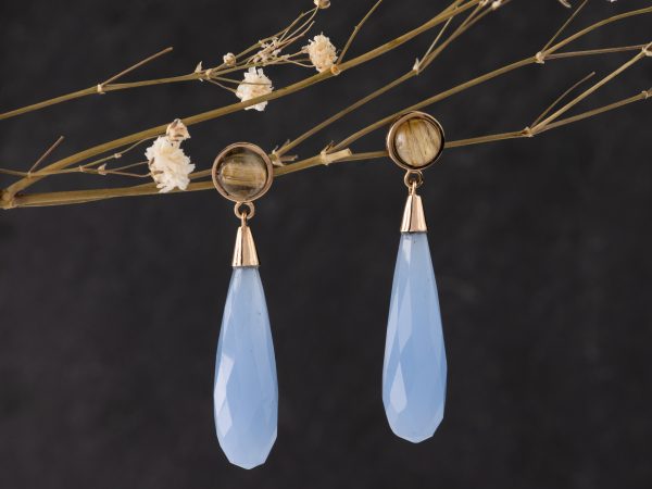Pendientes de Calcedonia y Cuarzo Rutilado Gota Borealys