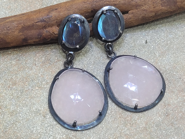 Pendientes de Cuarzo Rosa y Labradorita Rosada Borealys