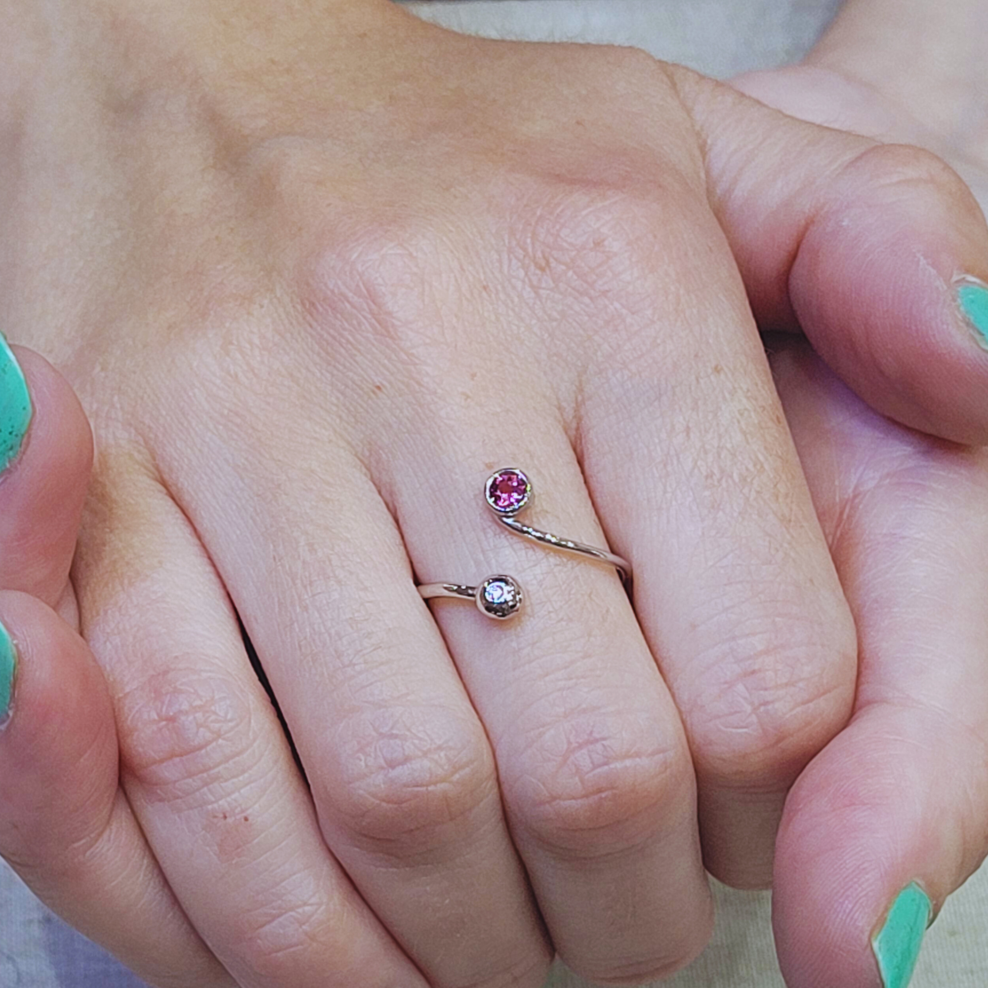 Anillo de Turmalina Rosa y Brillante Espiral Borealys - Imagen 2